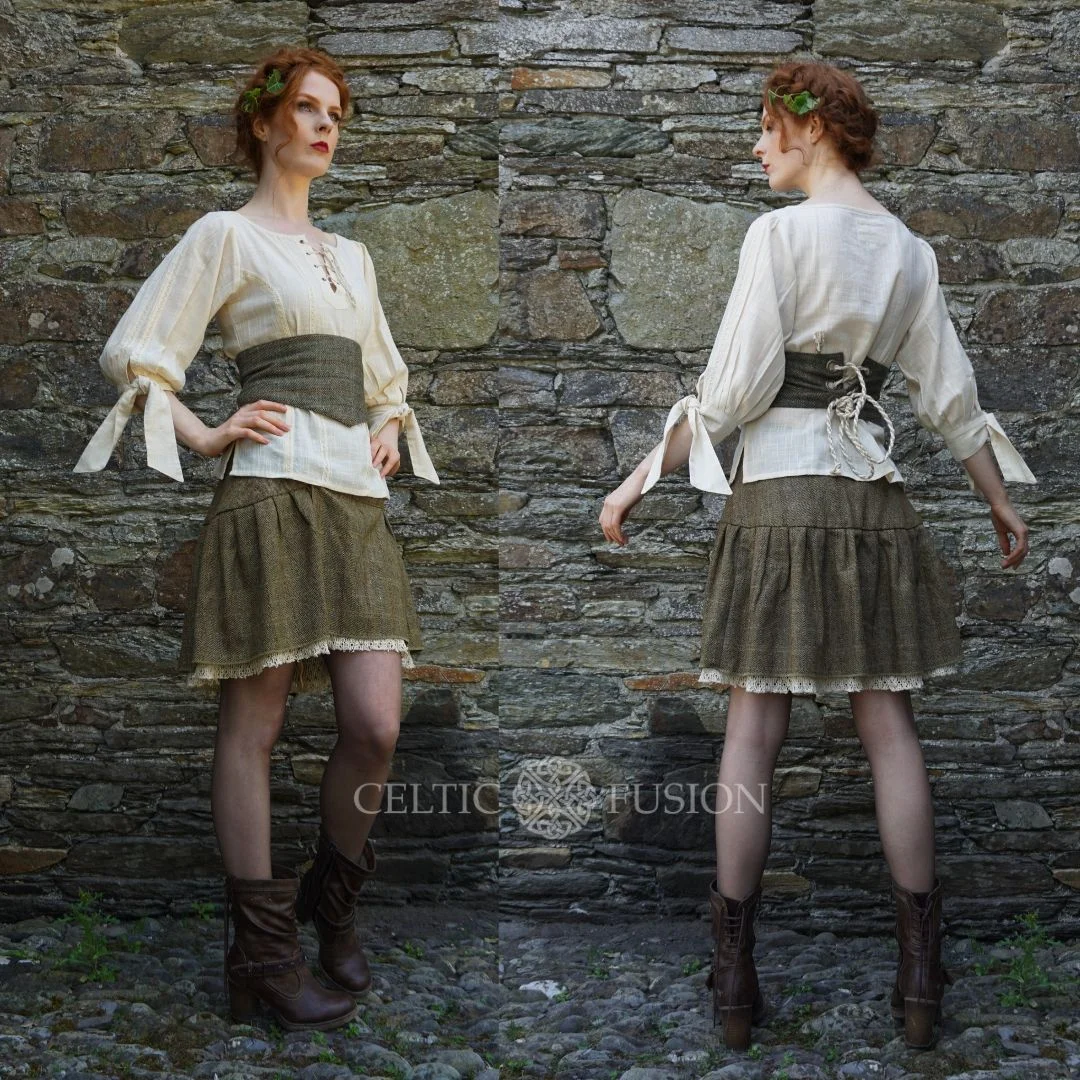 Pagan Skirt designs. Fern and Frill Tweed Wool Skirt Celtic Fusion Folklore Clothing